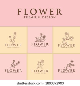 Flower set line logo icon vector template.