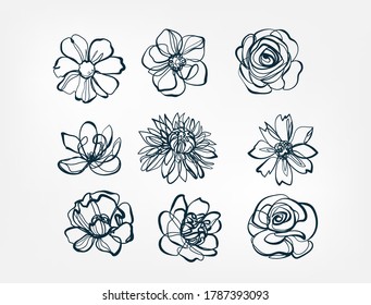 Blumenset-Linie 1 Kunst, einzelne Vektorgrafik