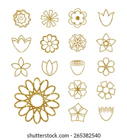 Flower set made of gold texture. Vector illustration.