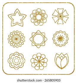 Flower set made of gold texture. Vector illustration.