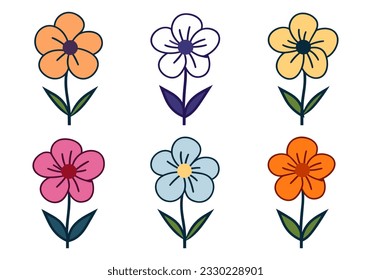 Flower set on white background. Vector illustration in flat style
