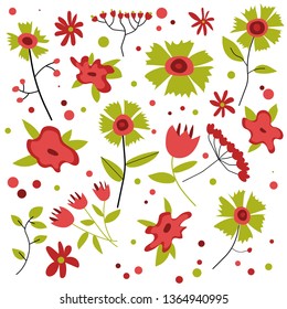 Flower set with red and green color RGB