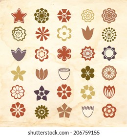 Flower set, retro style 