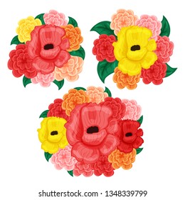 Flower set rose and hibistus isolated on white background
