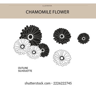 Flower set silhouette outline flat element vector