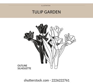 Vector de elemento plano de silueta de conjunto de flores