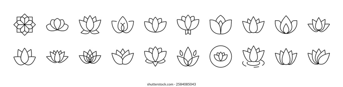 Flower Set of Thin Icons. Editable Stroke. Suitable for Web Sites, Books, Cards, Apps