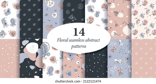 Flower set vector. Abstract seamless pattern. Textile factory print Minimalist abstract flowers. Linear set. Botanical vector drawing