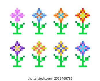 Flower set vector in pixel style