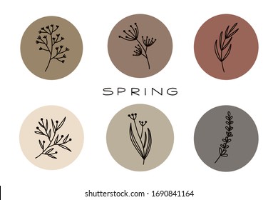 Juego de flores. Flores silvestres. Verano de primavera Un marco minimalista en tonos pastel. Ilustración vectorial de color simple.