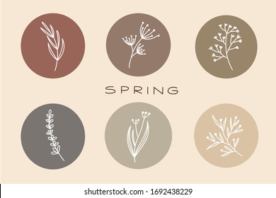  Blumenset. Wildblumen. Frühling Sommer Ein minimalistisches Set in Pastellfarben. Einfache farbige Vektorillustration.