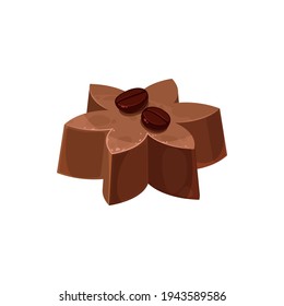 Flower shape chocolate candy with coffee beans isolated sweet food dessert. Vector homemade realistic treat of brown chocolate, 3D confection sign, nutrition belgian or swiss chocolate treat - Powered by Shutterstock - Get 15% off with code: PIKWIZARD15