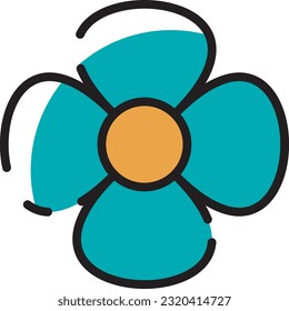 flower shape design icon vector in white, black, blue and dark yellow colors, the colors use a pastel color palette. the colors and shapes of the flowers represent minimalism, simple and flexible.