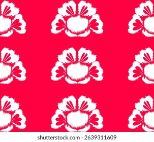 Flower shape ikat, seamless perforated background, pink print.