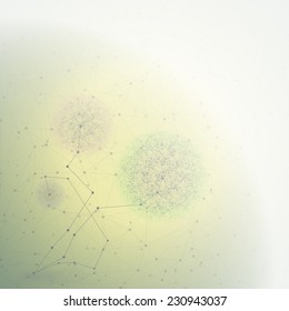Flower in the shape of molecular structure, yellow background for communication, vector illustration.