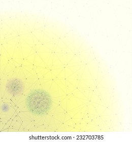 Flower in the shape of molecular structure, yellow background for communication, vector illustration.