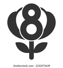 Flower in the shape of the number 8 - icon, illustration on white background, glyph style