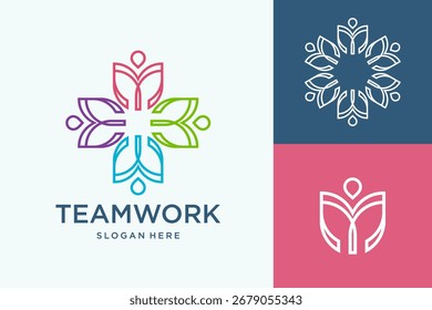 Flower shape people vector logo design. teamwork , group , and community care Logo template vector.