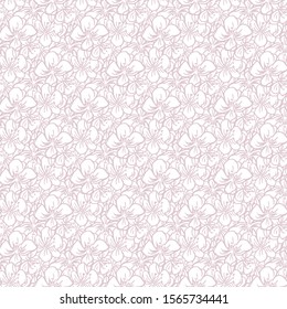 flower shape pink and white flowers silhouette outline buds with leaves seamless pattern , repeatable vector texture tile square. scandinavian modern print