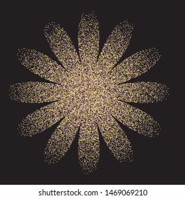 Flower Shape Random Halftone, Pointillism Style Petal with Irregular, Chaotic Dots, Points, Circle, Abstract Dusty Dirty Black Surface, Distress Design