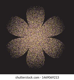 Flower Shape Random Halftone, Pointillism Style Petal with Irregular, Chaotic Dots, Points, Circle, Abstract Dusty Dirty Black Surface, Distress Design