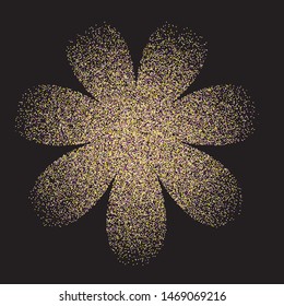Flower Shape Random Halftone, Pointillism Style Petal with Irregular, Chaotic Dots, Points, Circle, Abstract Dusty Dirty Black Surface, Distress Design