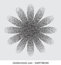 Flower Shape Random Halftone, Pointillism Style Petal with Irregular, Chaotic Dots, Points, Circle, Abstract Dusty Dirty Black Surface, Distress Design