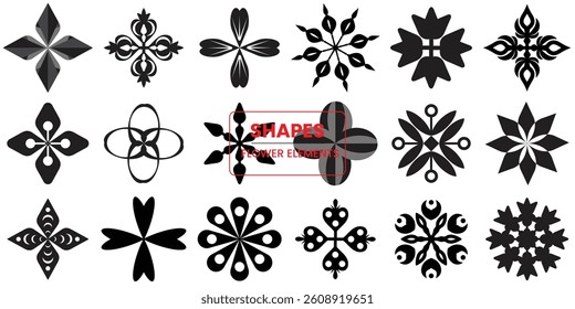 Flower  Shape Set Style Element and Doodle Illustration Art