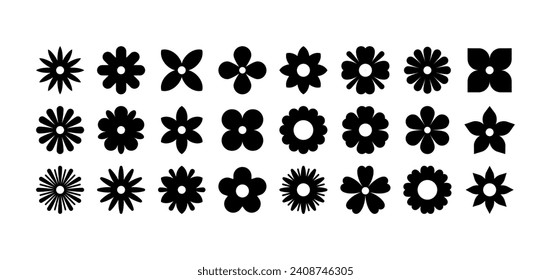 Blütensilhouettes , Radialblume , Flachblume , moderne, minimalistische, brutalistische Grundelemente, Formen der Vektorgrafik	