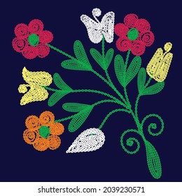 Flower shape suzani pattern - embroidery traditional carpet element, using in home decor and fashion industry, Uzbekistan souvenirs