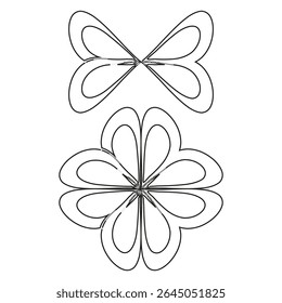 Flower shape vector. Curved petal design. Black white symmetry. Abstract outline figure.