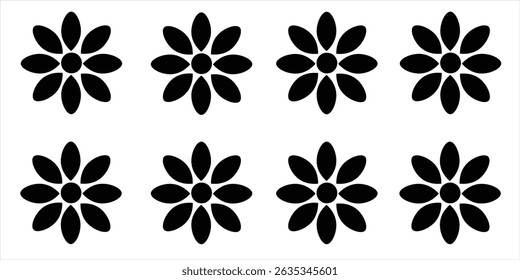 flower shape vector, floral icon set, flowers vector silhouette, symmetrical floral patterns, l