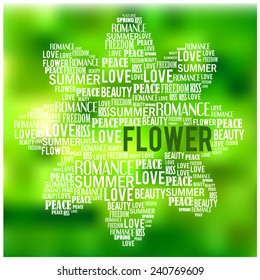 flower shape of words on blurry green background