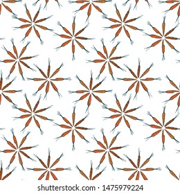 Flower shaped carrot seamless pattern. Vector graphics. Colorful carrots on a white background