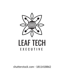 Dibujo de línea en forma de flor con un logotipo de estilo tecnológico
