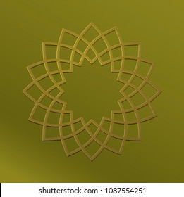 Flower shaped round vector seal or unit in metalic golden effect. Circular linear stamp for certificate design.