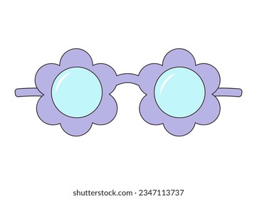 Flower shaped sunglasses. Groovy retro fashion style. Vector illustration isolated on white background. 