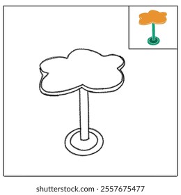 Flower shaped table coloring page vector illustration. Study and decorative tables, coloring pages for children