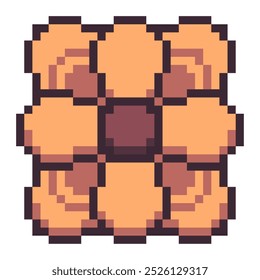 Flower Shaped Two-tone Cookie, Pixel Art Icon, Isolated