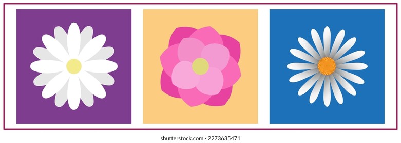 Flower shapes and doodle design elements set. Spring or summer flowers and plants. Contemporary modern trendy vector illustration. Colorful simple single daisy flower