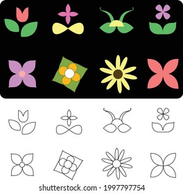 Flower shapes and icons for designing