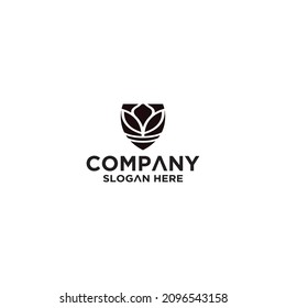 Blume mit Schild-Logo-Design-Vorlage