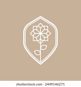 Vektorillustration des Blumen- und Schildlogos