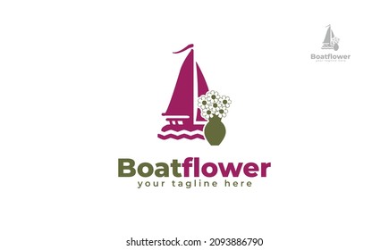 Flower ship logo design. vector