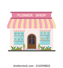 Flower Shop Building In Flat Style. Vector Illustration.