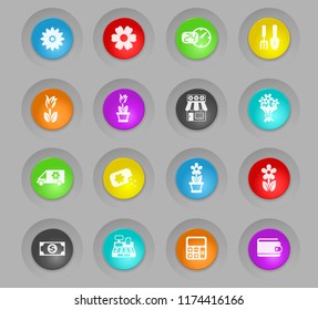 flower shop colored plastic round buttons vector icons for web and user interface design