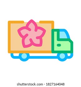 flower shop delivery truck icon vector. flower shop delivery truck sign. color symbol illustration