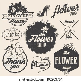 Flower Shop Design Elements, Labels and Badges in Vintage Style