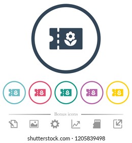 Flower shop discount coupon flat color icons in round outlines. 6 bonus icons included.