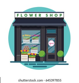 Flower shop. Facade of an flower shop. Illustration of an flower shop in a flat style. Vector illustration Eps10 file